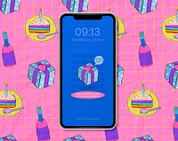 iPhone lock screen mockup, party illustration psd