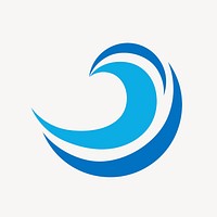 Sea wave logo element sticker, flat graphic in blue psd