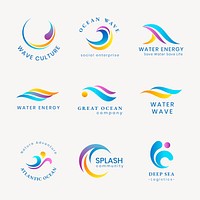 Wave business logo template, environment industry, professional gradient modern design psd set