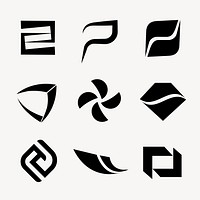 Abstract black logo, geometric shape sticker, business branding design vector set