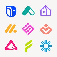 Abstract colorful badge sticker, geometric shape, logo element for business set psd