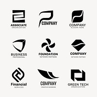 Business logo template, black geometric shape set vector
