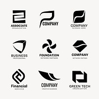 Modern business logo template, black design set psd