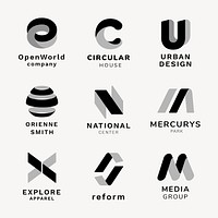 Abstract business logo template, black geometric shape set vector