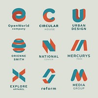 Professional business logo template, colorful geometric shape set psd