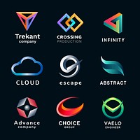 Professional business logo template, colorful geometric shape set psd