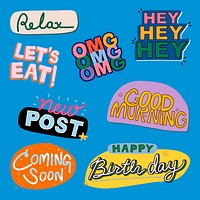 Typography collage clipart, cute pastel colorful design vector collection