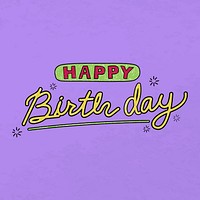 Happy birthday word sticker, cute pastel purple design vector