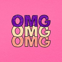 OMG word sticker, cute pastel pink design vector