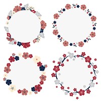 Round colorful floral borders vector set