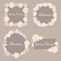 Beige floral badges vector set