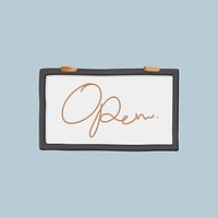 Open sign collage element, aesthetic illustration psd