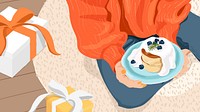 Birthday desktop wallpaper, pancake and presents, food illustration design