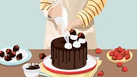 Chocolate cake desktop wallpaper, homemade food illustration design