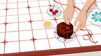 Chocolate cake desktop wallpaper, homemade food illustration design