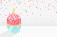 Birthday cake background, pink frosting cupcake, food illustration design vector