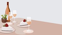 Reception desktop wallpaper, rose wine and cakes, celebration illustration design