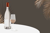 Brown background, wine bottle and glass, celebration illustration design