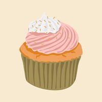 Cupcake sticker, pink frosting, food illustration design psd