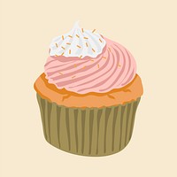 Cupcake sticker, pink frosting, food illustration design vector