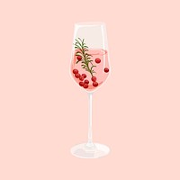 Cranberry rosemary prosecco glass, drink illustration design