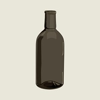 Black glass bottle sticker, drink illustration design vector