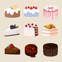 Cake sticker, food vector illustration set