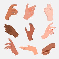 Hand gesture sticker, people illustration design set vector