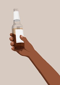 Hand holding beer bottle, drink illustration design