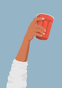 Red party cup in a hand, drink illustration design psd