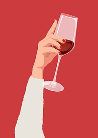 Woman holding red wine glass, drink illustration design