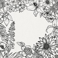 Seamless flower line art frame background, aesthetic minimal paintable pattern design psd
