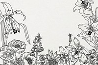 Hand drawn flower background, paintable line art design vector