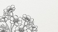 Flower line art computer wallpaper, black and white design