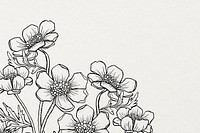 Line art flower background, botanical hand drawn design psd