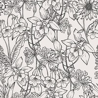 Seamless floral background, aesthetic minimal hand drawn pattern design psd