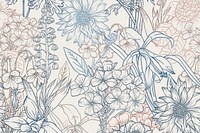 Floral line art social media banner, neutral color hand drawn design