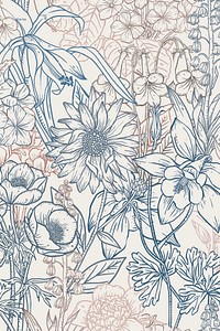 Aesthetic flower line art background in neutral color, hand drawn minimal design