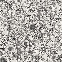 Aesthetic line art pattern background, seamless botanical black and white design