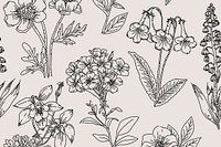 Line art flower background, botanical hand drawn design vector