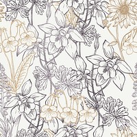 Seamless floral pattern background, simple hand drawn design in neutral color