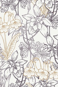 Aesthetic flower line art background in neutral color, hand drawn minimal design