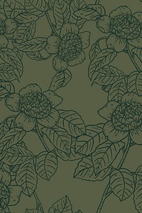 Aesthetic flower line art background in green, hand drawn minimal design