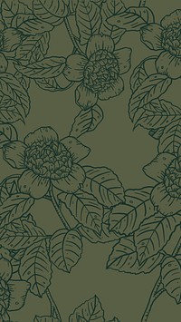 Aesthetic floral mobile wallpaper, hand drawn line art design in green