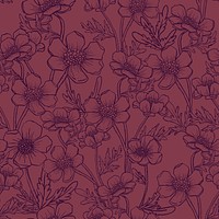Seamless floral pattern background, simple hand drawn design in burgundy