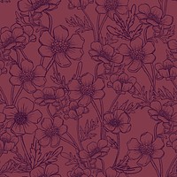 Line art seamless floral pattern, burgundy aesthetic graphic design psd