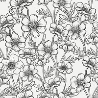 Aesthetic line art pattern background, seamless botanical black and white design