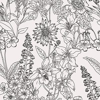 Seamless hand drawn flower background, nature pattern illustration, paintable line art vector