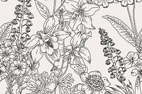 Line art flower background, botanical hand drawn design vector