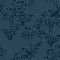 Blue floral line art pattern background, seamless hand drawn design